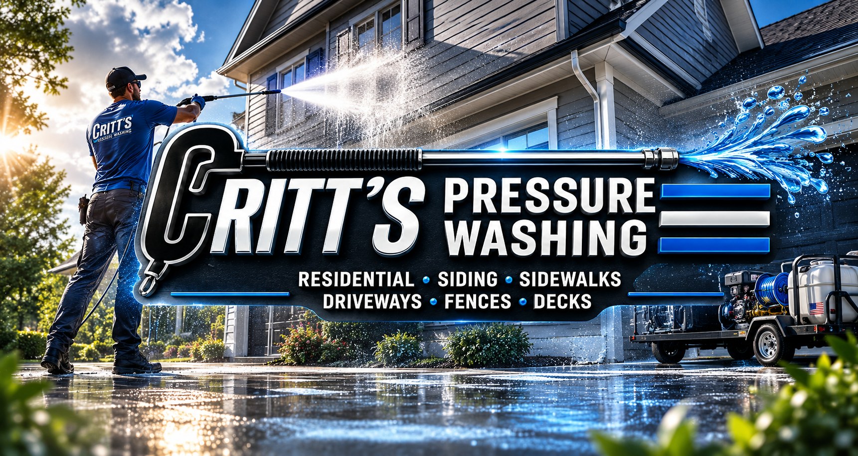 Pressure washing and soft washing services in Raleigh, Durham, Cary and Chapel Hill NC — Triangle Home Cleaners partnered with Critt's Pressure Washing for house washing, roof soft-wash, driveway cleaning, decks and fences across the Triangle.