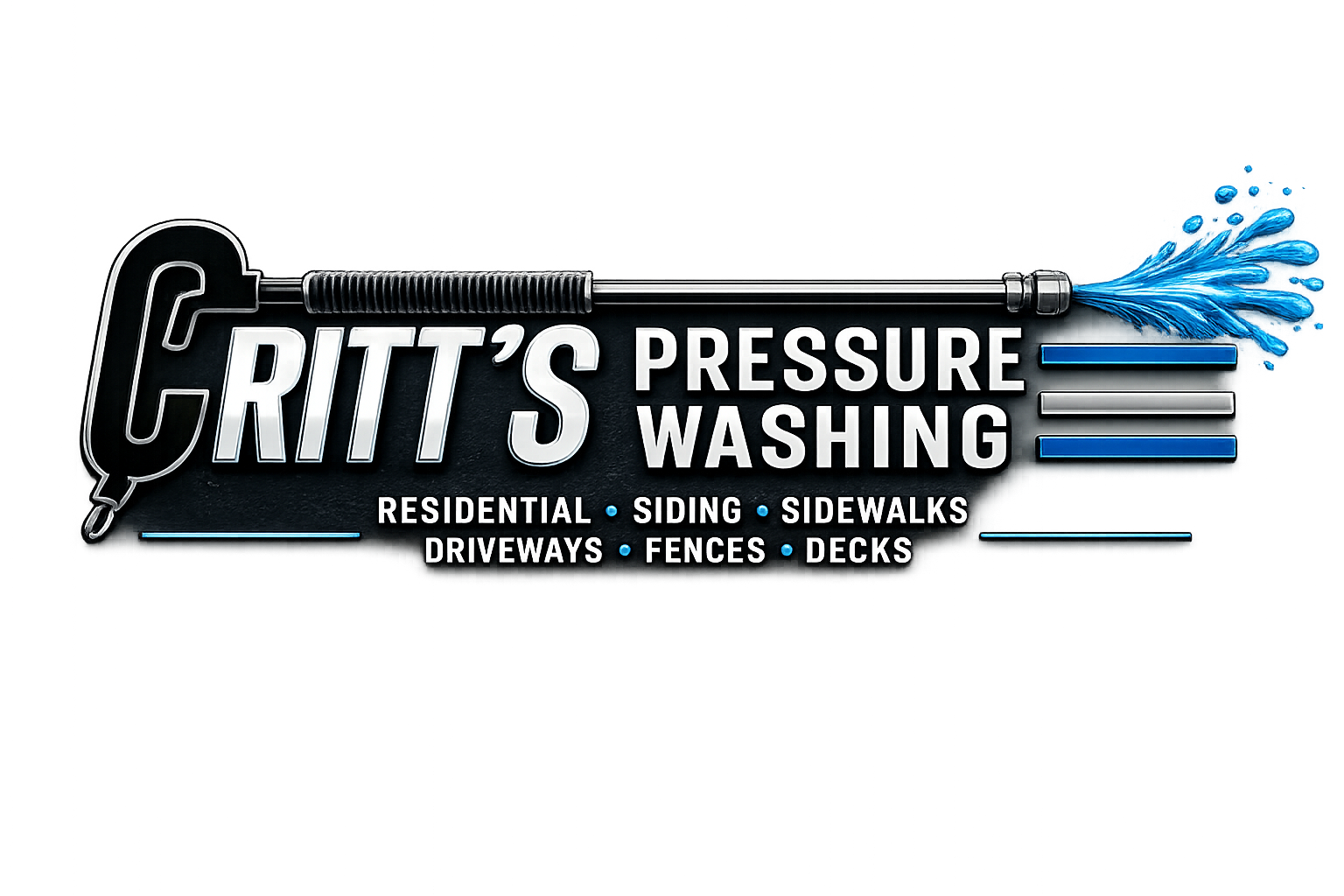 Critt's Pressure Washing official logo — family-owned Raleigh, NC pressure washing company specializing in residential siding, sidewalks, driveways, fences and decks; exclusive exterior cleaning partner of Triangle Home Cleaners.